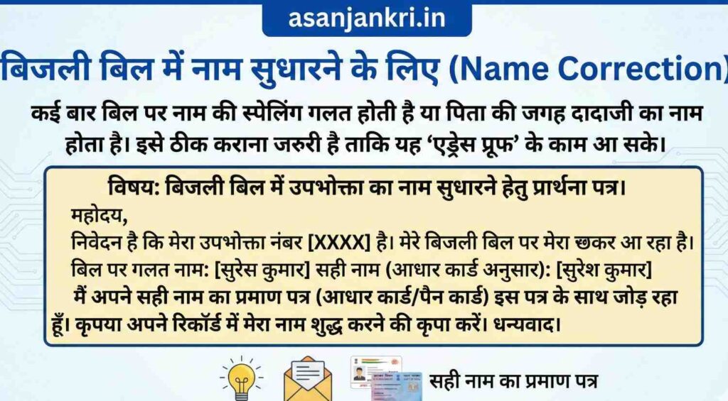 बिजली बिल में नाम सुधारने के लिए (Name Correction)