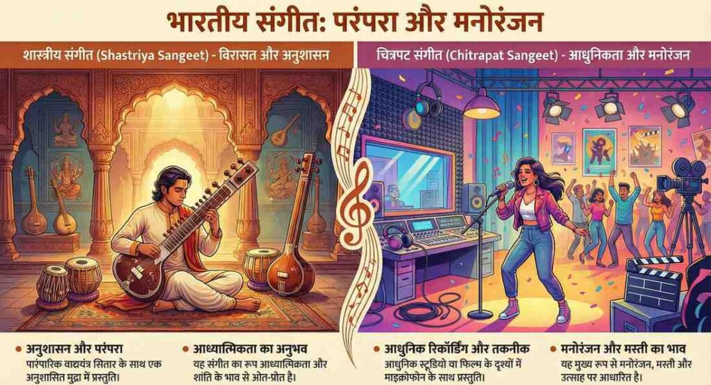 Chitrapat Sangeet Aur Shastriya Sangeet Mein Antar (विस्तृत तुलना)